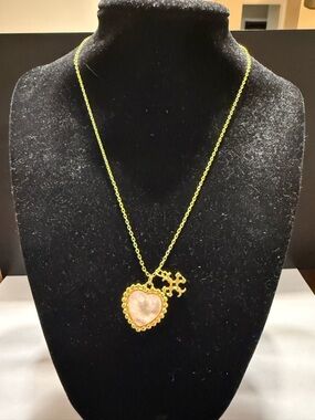 NEW Tory Burch Logo Shell Heart Cross Gold Plated  Charms Pendant Necklace Chain